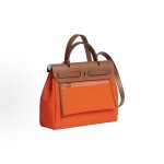 HERMES Herbag Zip 31 Silver buckle single-shoulder crossbody handbag 31 Unisex Couple Style Flame Orange with Gold Brown
